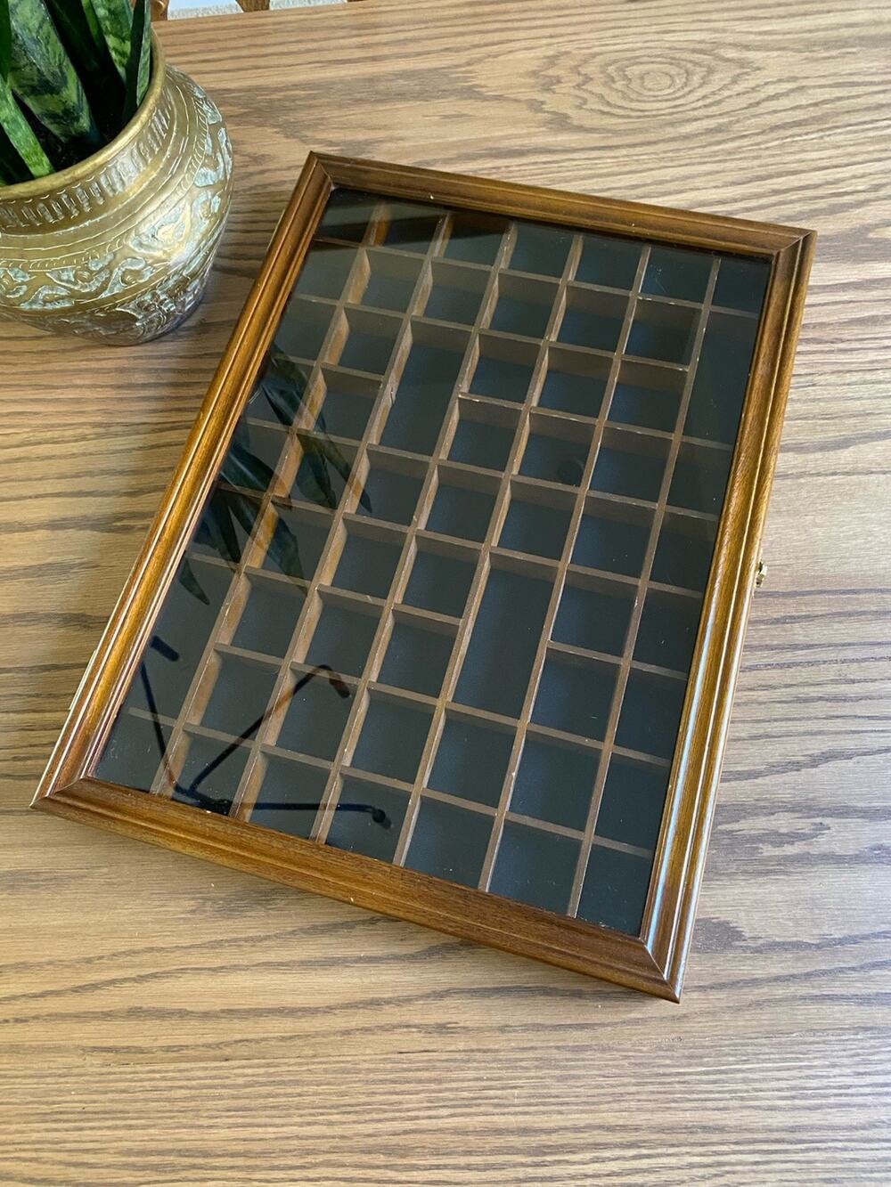 Vintage Wooden Trinket Display Trinket Shelf With Glass Door Felt Wall Hanging